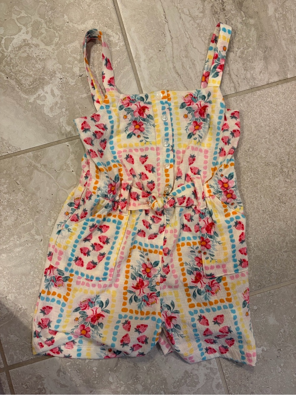 Falls Creek Floral Tie-Waist Romper - Pink, Yellow & Blue
